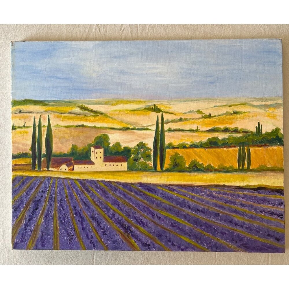 Lavender Field Provence France Countryside Landscape Oil Painting Canvas 18"x14"